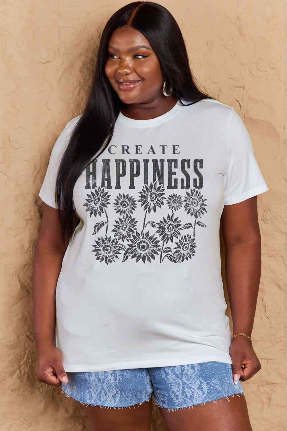 swvws Simply Love Full Size CREATE HAPPINESS Graphic Cotton T-Shirt