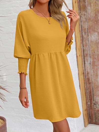 swvws Round Neck Lantern Sleeve Mini Dress