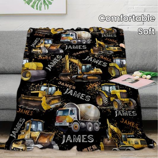 1pc Customizable Fleece Throw Blanket - Soft, Cozy, Personalized Excavator Design with Custom Name and Letter - Perfect Gift for Daughter, Granddaughter, Adults for Home, Picnic, Travel, and Outdoor Activities