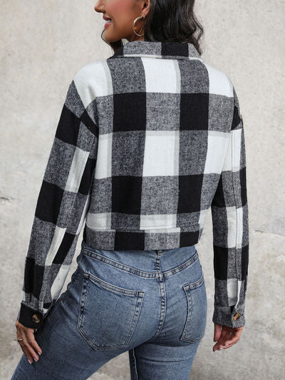 swvws Plaid Button Up Drop Shoulder Cropped Jacket