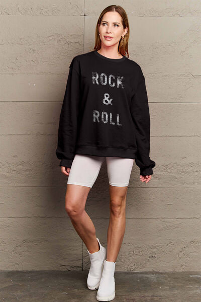 swvws Simply Love Full Size ROCK & ROLL Round Neck Sweatshirt