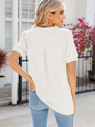 swvws Texture Notched Short Sleeve Blouse