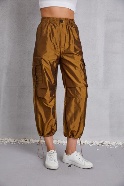 swvws Drawstring High Waist Pants with Cargo Pockets