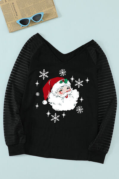 swvws Santa Graphic Striped Long Sleeve T-Shirt