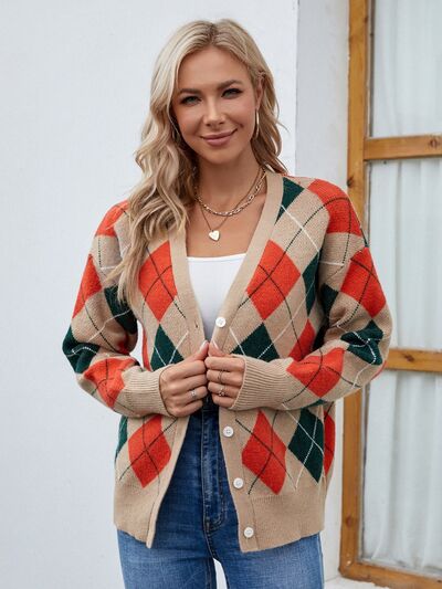 swvws Plaid Contrast Button Up Cardigan