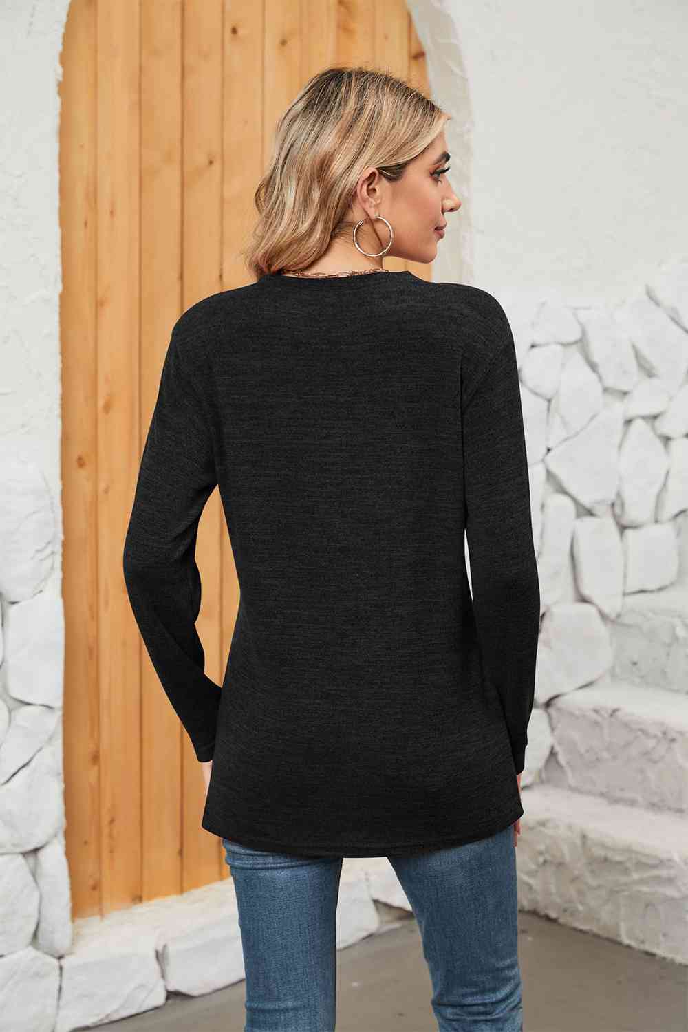 swvws Notched Neck Long Sleeve T-Shirt