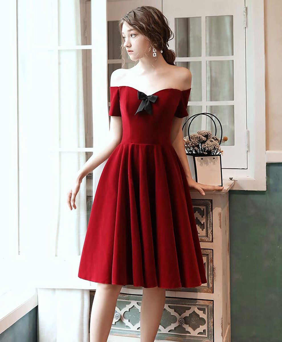 Tmallworld Dark Red Velvet Party Dress Short Homecoming Dress, Wine Red Formal Dress