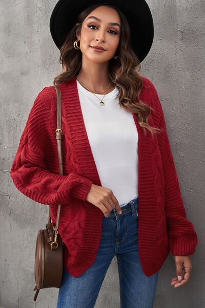 swvws Waffle-Knit Open Front Dropped Shoulder Sweater