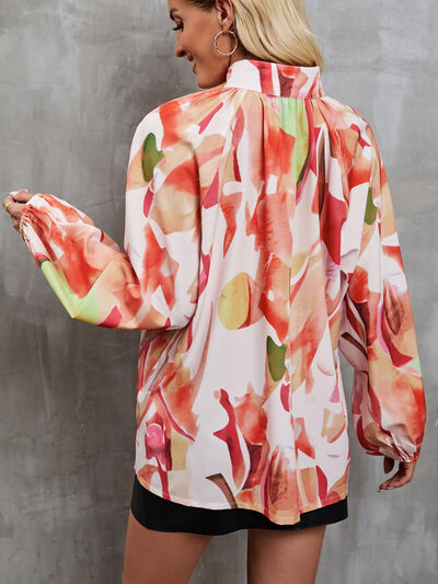 swvws Printed Mock Neck Balloon Sleeve Shirt