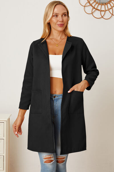 swvws Open Front Pocketed Long Sleeve Coat