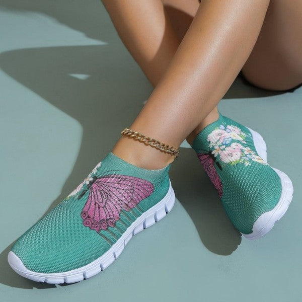 swvws - Cyan Casual Patchwork Printing Round Comfortable Shoes