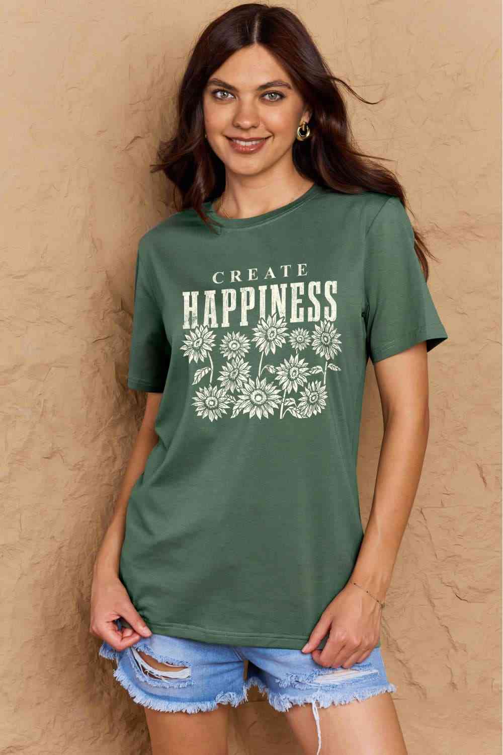 swvws Simply Love Full Size CREATE HAPPINESS Graphic Cotton T-Shirt