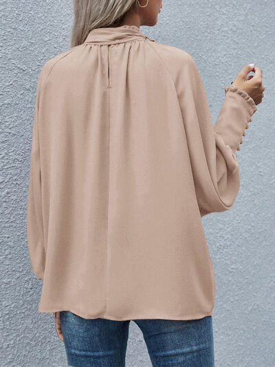 swvws Tie Neck Lantern Sleeve Blouse