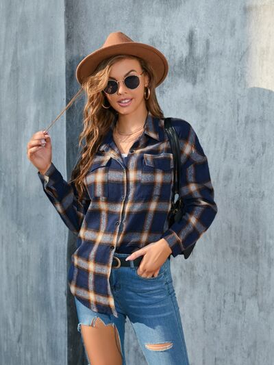 swvws Plaid Button Up Pocketed Shirt