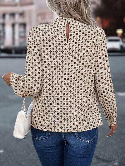 swvws Geometric Mock Neck Long Sleeve Blouse