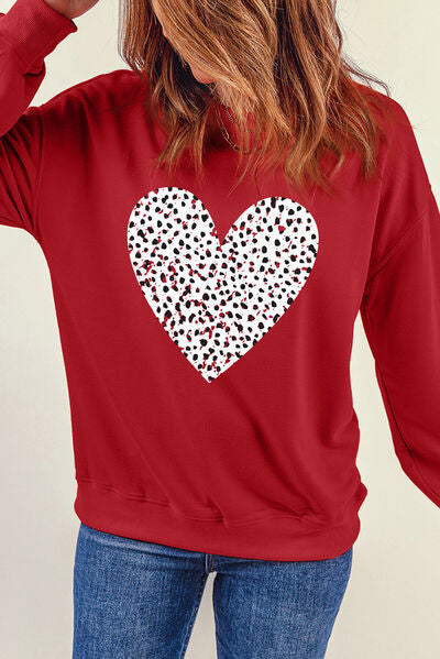 swvws Heart Round Neck Dropped Shoulder Sweatshirt