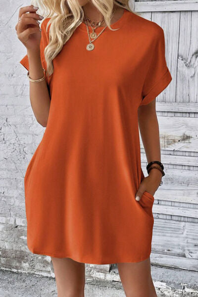 swvws Pocketed Round Neck Short Sleeve Dress