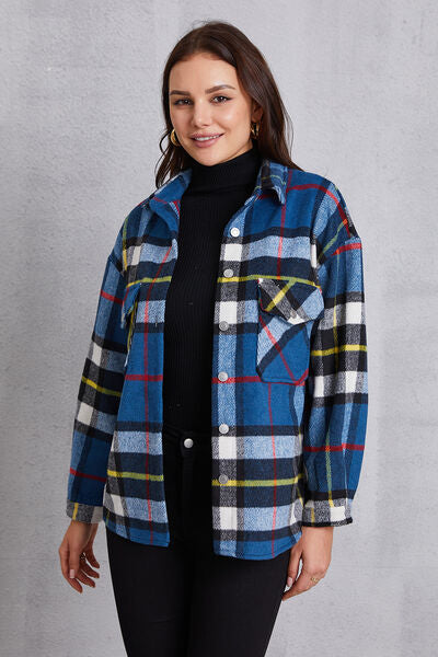 swvws Plaid Button Up Dropped Shoulder Jacket