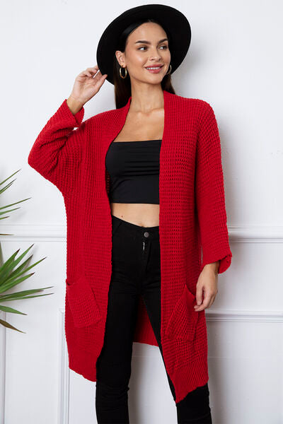 swvws Open Front Long Sleeve Longline Cardigan with Pockets