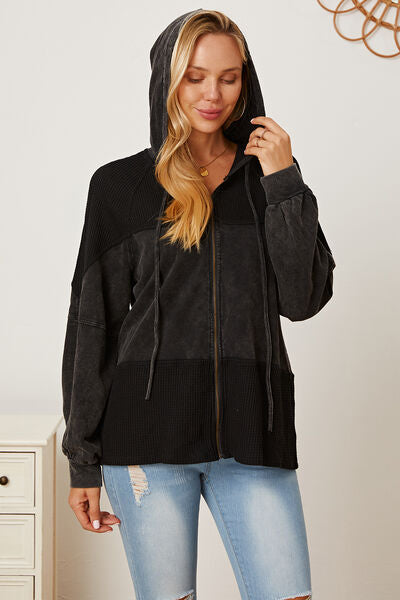 swvws Waffle-Knit Drawstring Hooded Outerwear