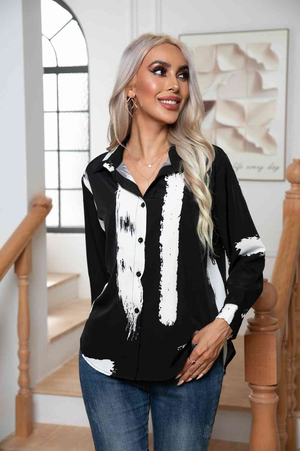 swvws Tie-Dye Collared Neck Buttoned Shirt