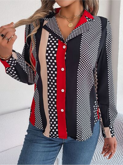 swvws Polka Dot Contrast Long Sleeve Shirt