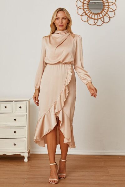 swvws Mock Neck Ruffled Asymmetrical Dress