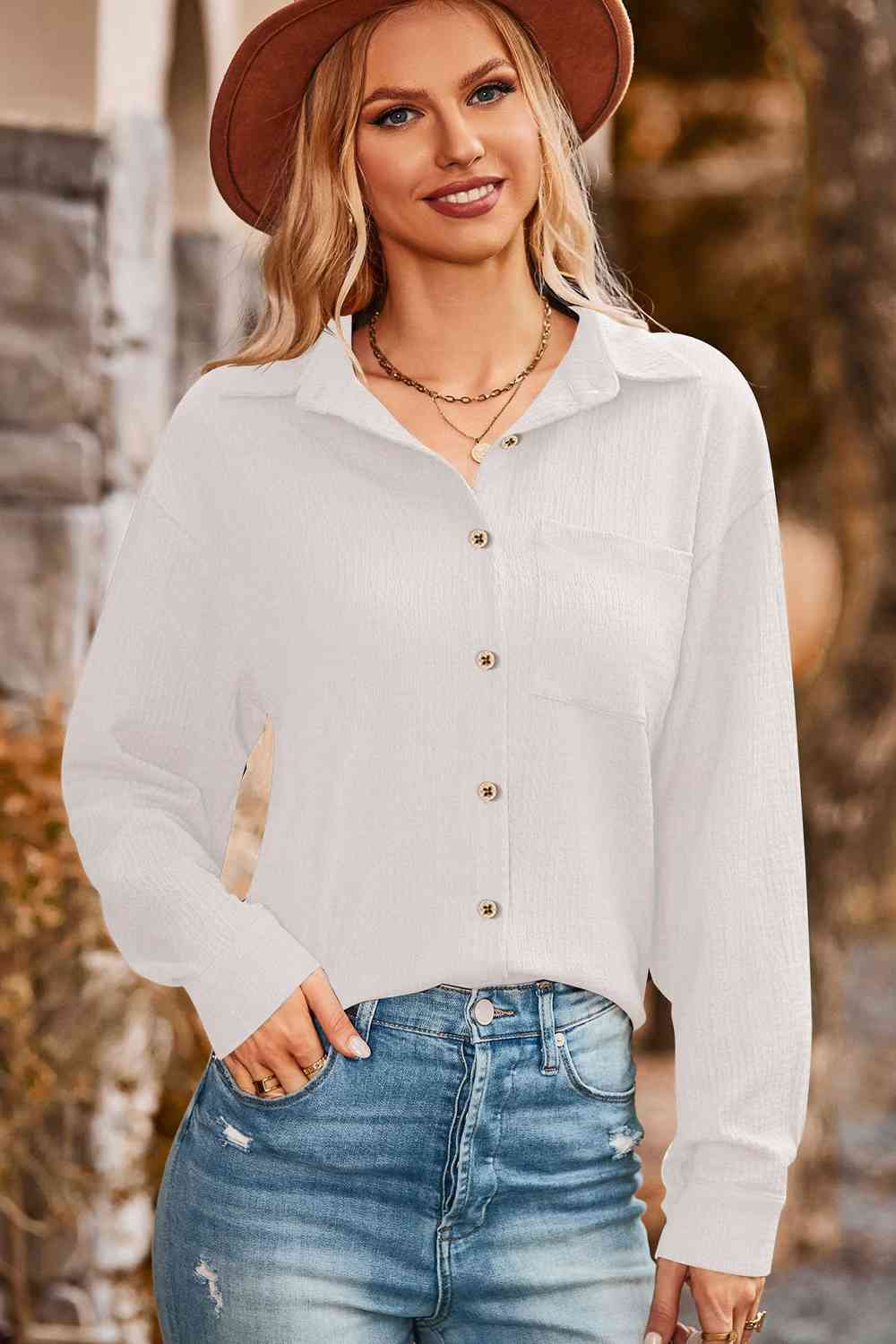 swvws Twisted Collared Neck Long Sleeve Shirt