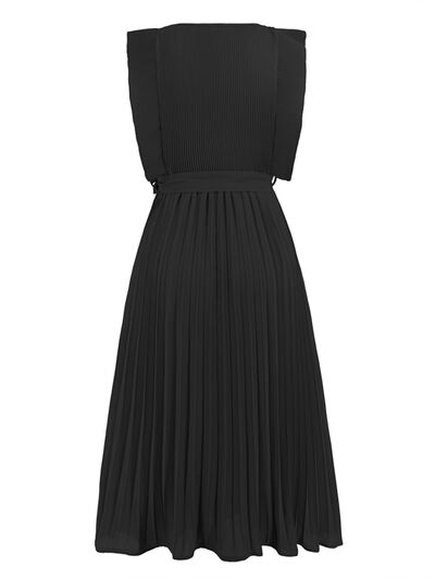 swvws Tied Round Neck Pleated Midi Dress