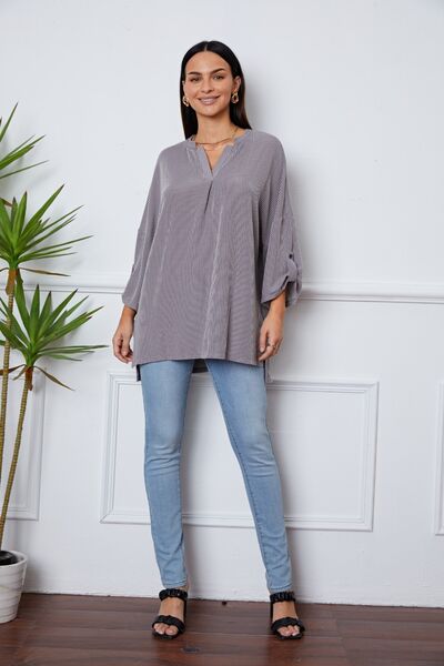 swvws Notched Roll-Tab Sleeve Blouse