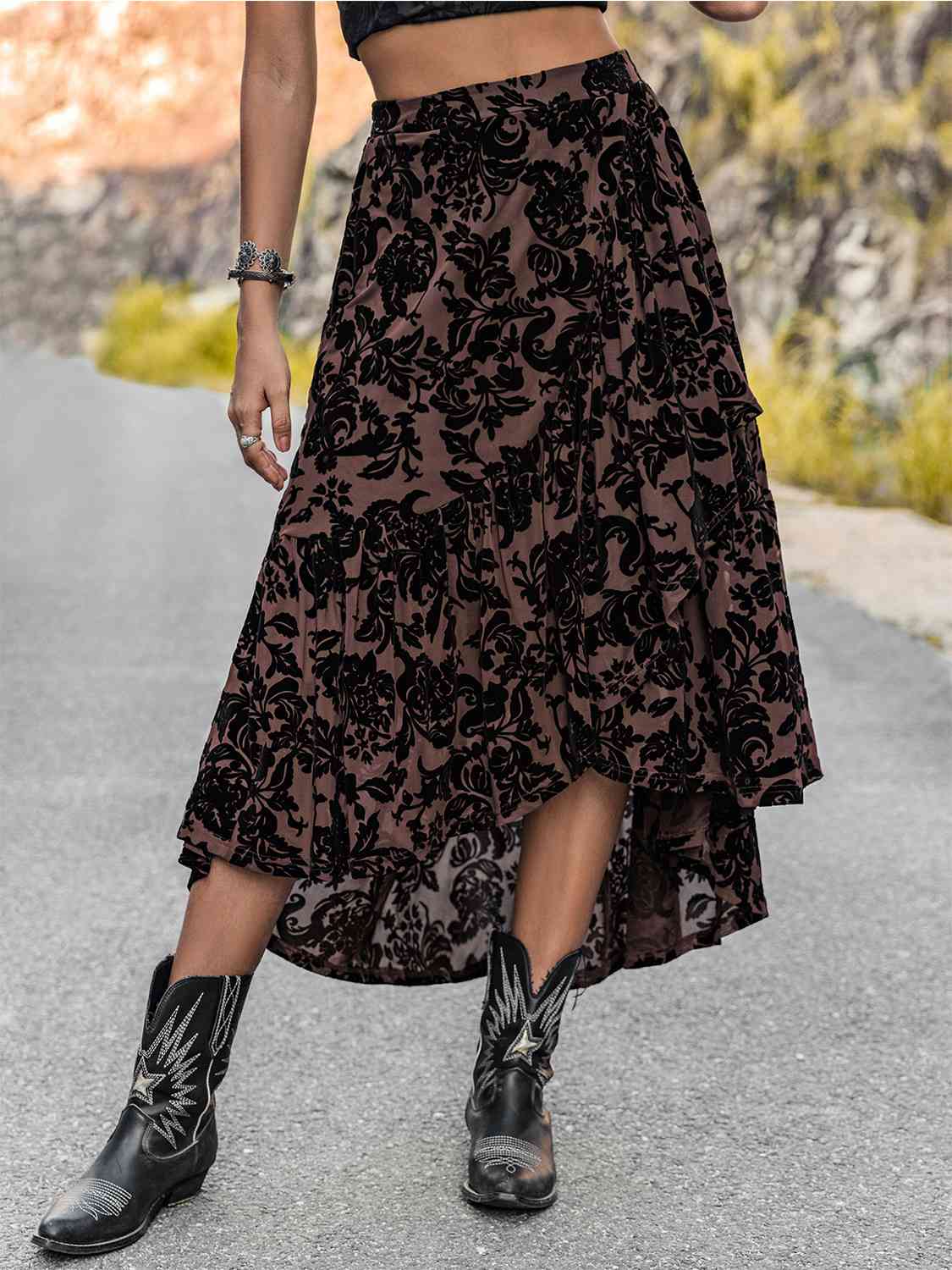 swvws Printed Ruffled Midi Skirt