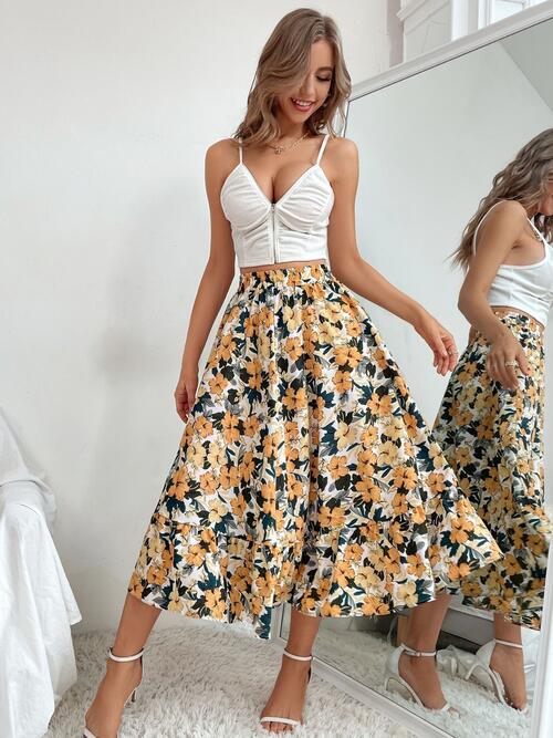 swvws Printed Ruffle Hem Midi Skirt