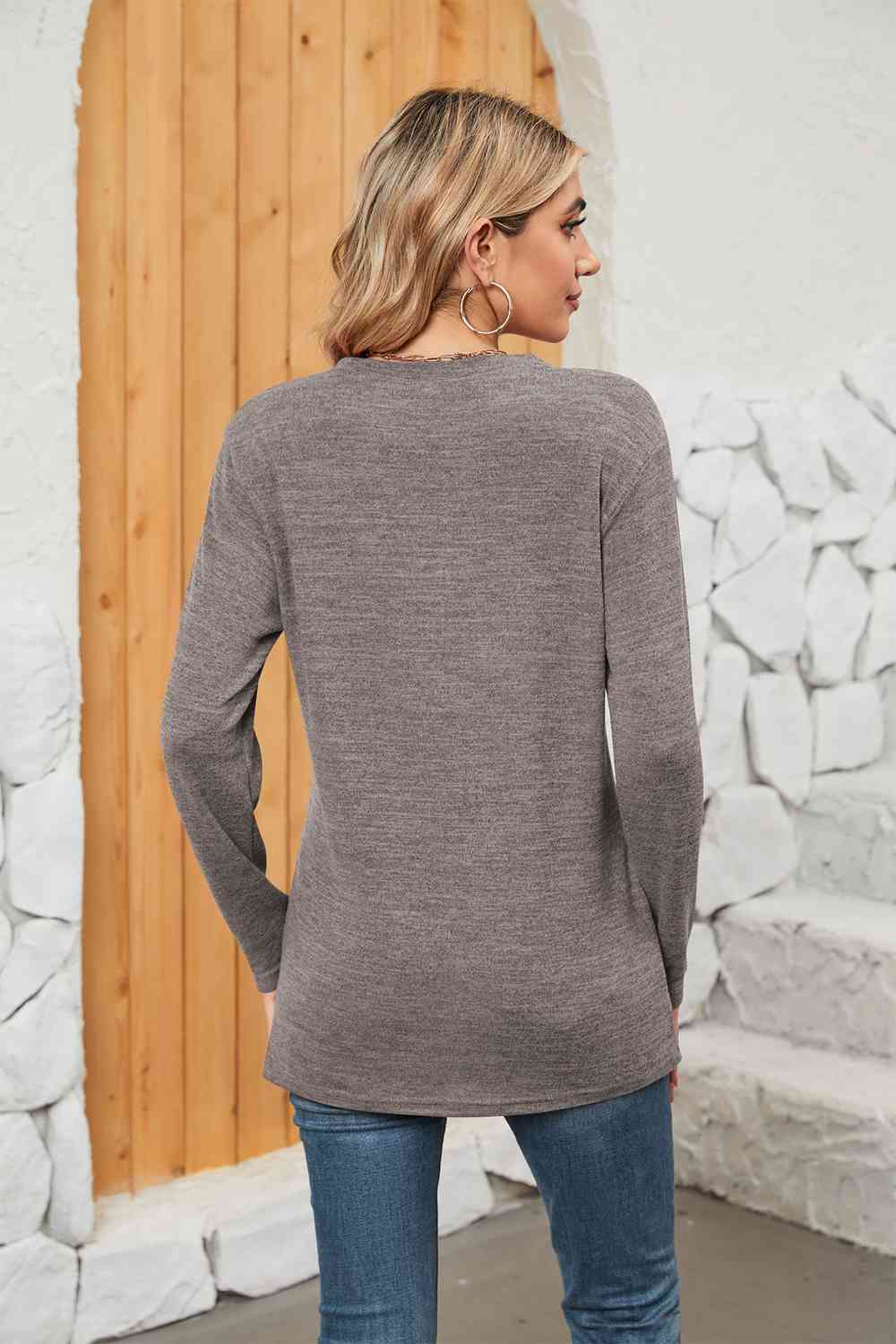 swvws Notched Neck Long Sleeve T-Shirt