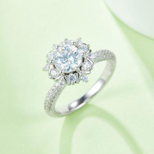 swvws 1 Carat Moissanite 925 Sterling Silver Flower Shape Ring