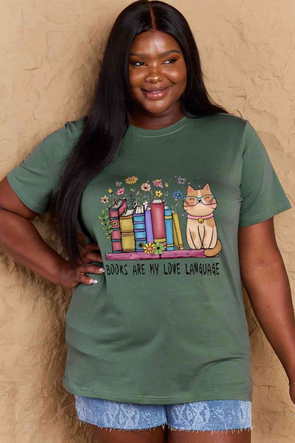 swvws Simply Love Full Size BOOKS ARE MY LOVE LANGUAGE Graphic Cotton Tee