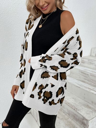 swvws Leopard Open Front Dropped Shoulder Cardigan