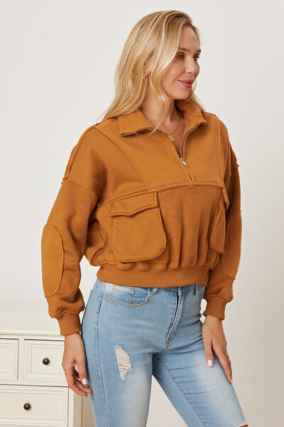 swvws Half Zip Long Sleeve Sweatshirt with Pockets