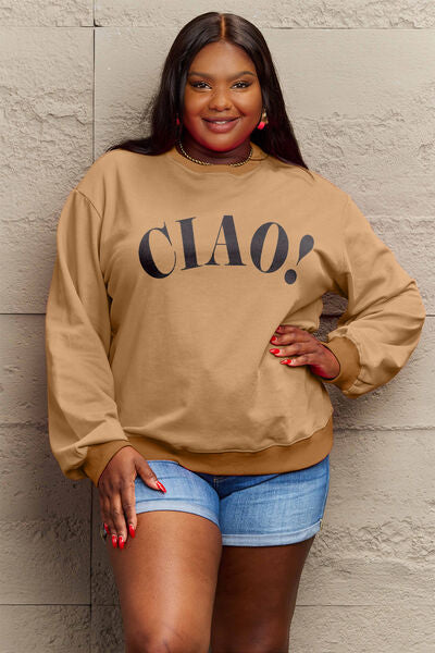 swvws Simply Love Full Size CIAO���Round Neck Sweatshirt