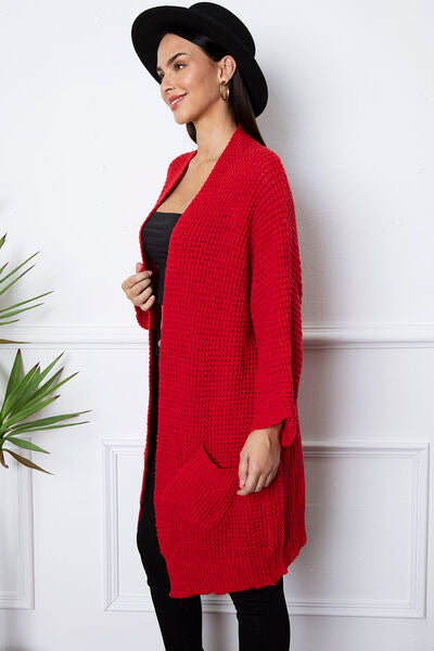 swvws Open Front Long Sleeve Longline Cardigan with Pockets