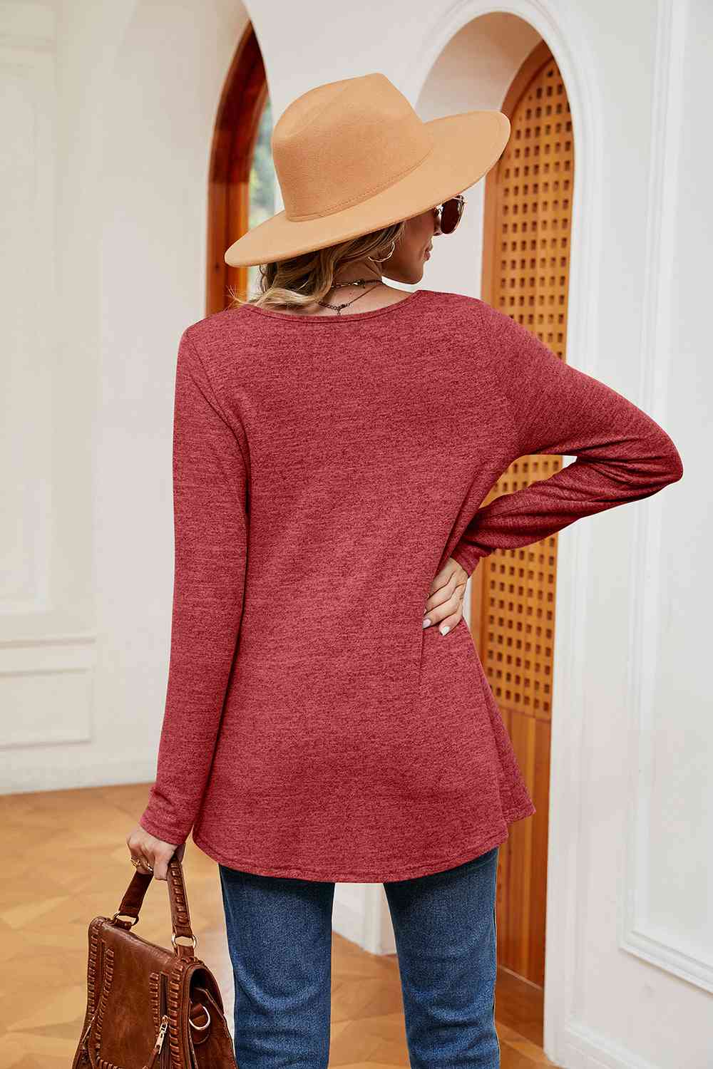 swvws Square Neck Long Sleeve Peplum Top