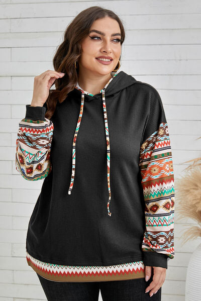 swvws Plus Size Waffle-Knit Geometric Dropped Shoulder Hoodie