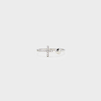 swvws Heart Shape Cross Inlaid Zircon Open Ring