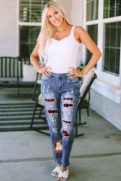 swvws Plaid Distressed Jeans with Pockets