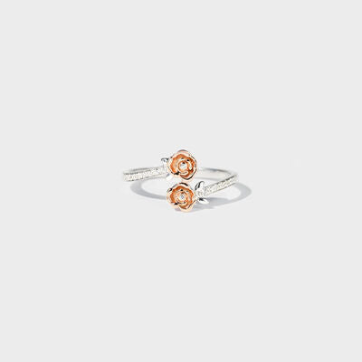 swvws Rose Shape Inlaid Zircon Bypass Ring