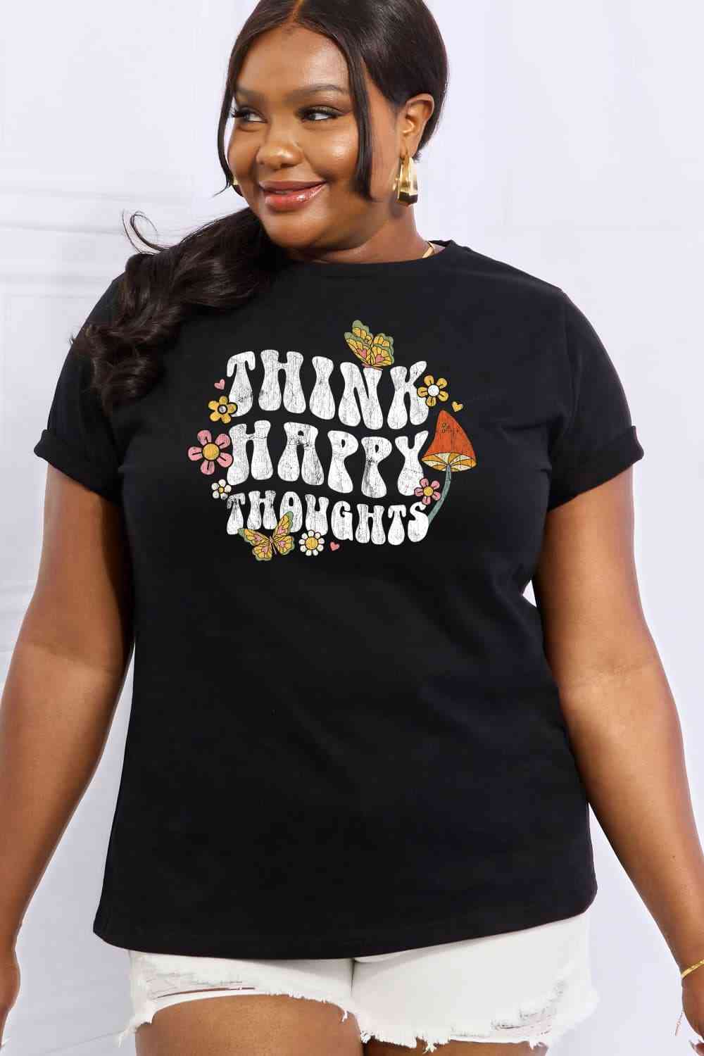 swvws Simply Love Full Size THINK HAPPY THOUGHTS Graphic Cotton Tee