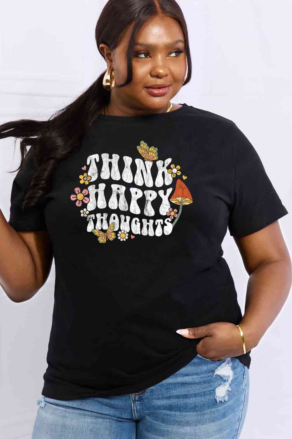 swvws Simply Love Full Size THINK HAPPY THOUGHTS Graphic Cotton Tee