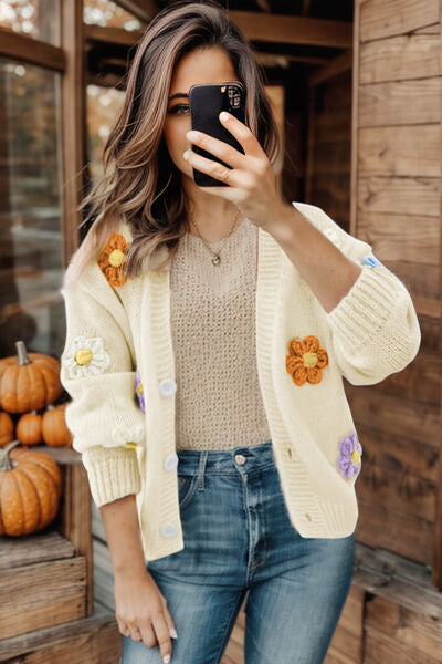 swvws Flower Button Up Long Sleeve Cardigan