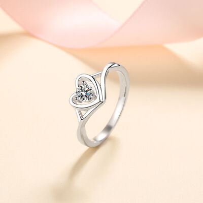 swvws Moissanite Heart 925 Sterling Silver Ring