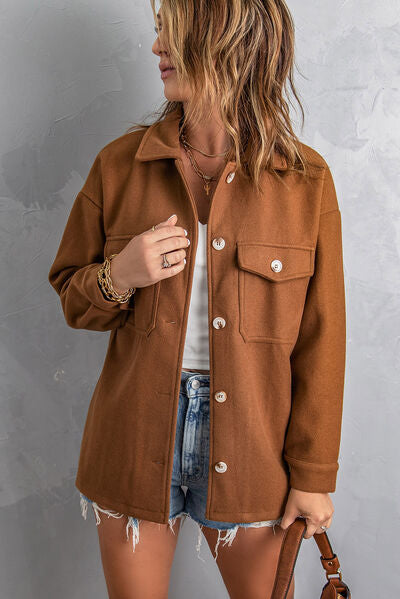 swvws Pocketed Button Up Dropped Shoulder Jacket