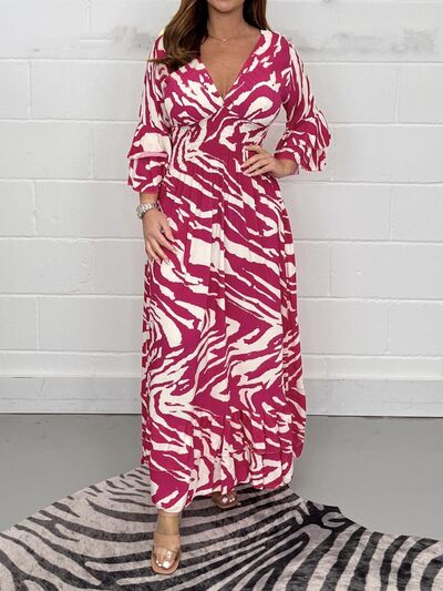 swvws Smocked Printed Flounce Sleeve Maxi Dress